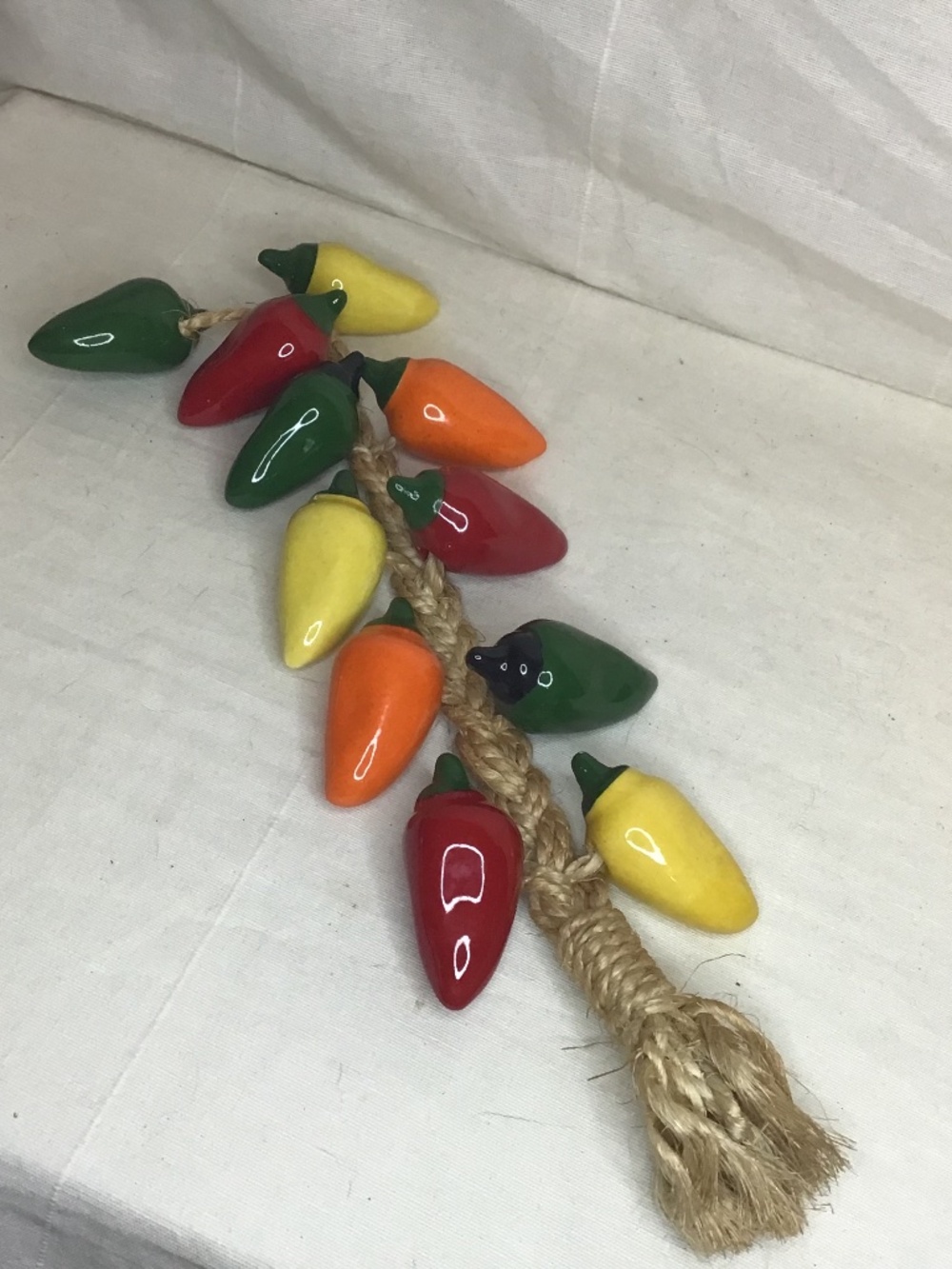 Mexican ceramic chilli peppers ristra wall hanging kitchen decor 11 peppers 14”